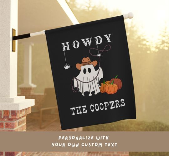 Personalized Cowboy Ghost Garden Flag - Custom Spooky Halloween Decor