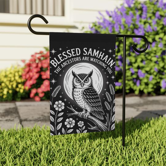 Blessed Samhain Anti-Trump Garden Flag - Ancestors Watching Owl Decor