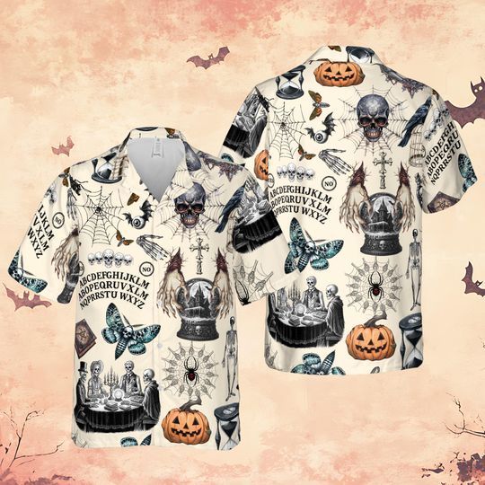 Gothic Skull Hawaiian Shirt, Creepy Halloween Button Down Shirt