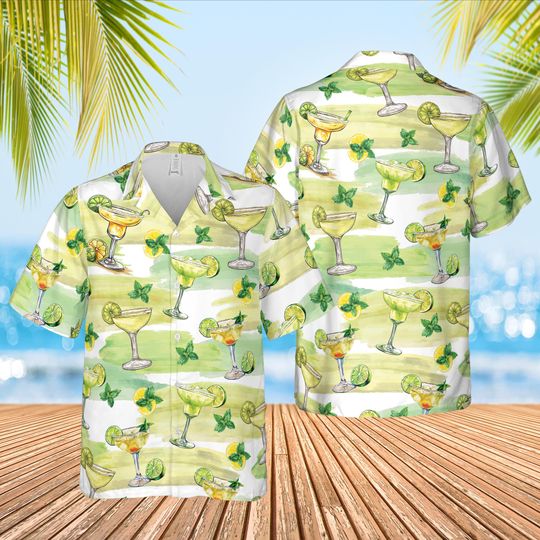 Margarita Cocktail Hawaiian Shirt, Summer Drinking Vacation Button Up Shirt