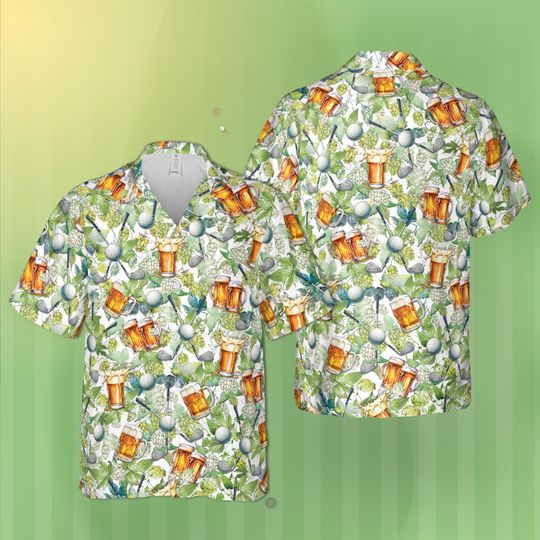 Golf And Beer Hawaiian Shirt, Aloha Summer Button Up Shirt, Tropical Golf Shirt