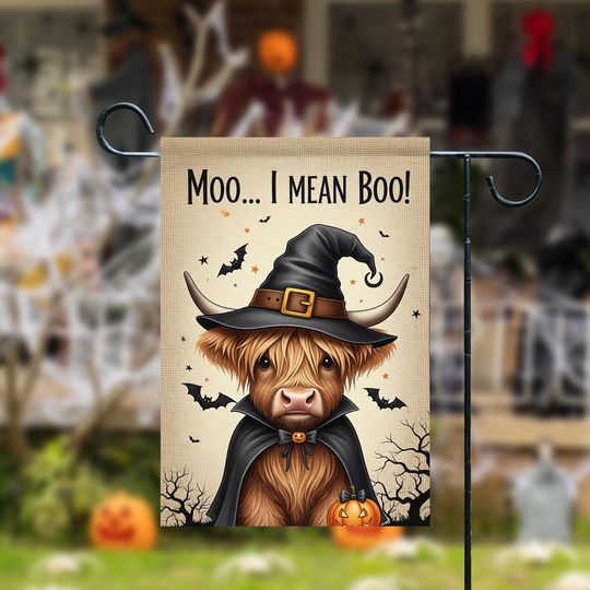 Halloween Highland Cow Garden Flag, Halloween Welcome Flag, Spooky Season, Halloween Decor