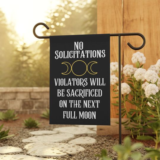 No Soliciting Garden Flag, Witchy Pagan Design, Full Moon Yard Decor, Outdoor Flag, Wiccan Gift
