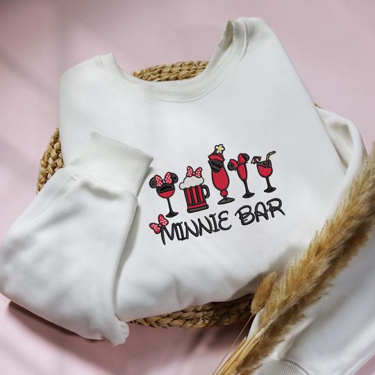 Minnie Bar Embroidered Shirts, Drinking Around the World, Minnie Mouse Sweatshirt