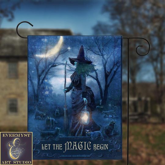 Witch Garden Flag Yard Banner Witchy Decor Samhain Halloween sign