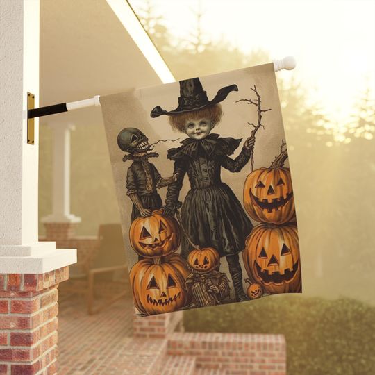 Victorian Child Halloween Garden Flag - Vintage Gothic Decor