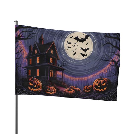 Spooky Season Halloween Flag - Pumpkin, Bat & Haunted House Decor