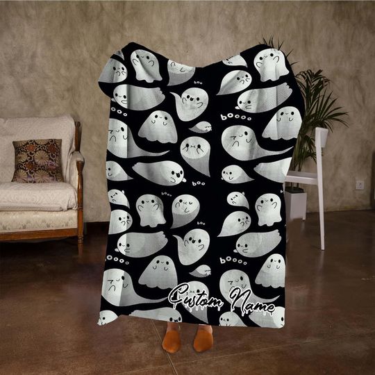 Custom Name Ghost Blanket, Personalized Funny Halloween Blanket, Halloween Fall Home Decor, Halloween Gifts, Happy Halloween.