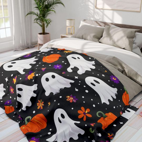 Spooky Ghosts Fleece Blanket | Cozy Fall Decor, Halloween Blanket, Pumpkin Love, Haunted House Decor, Gift for Halloween Fans