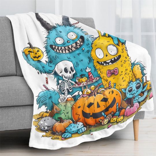 Halloween Monsters Blanket  Super Soft Fleece  4 Sizes  Cozy Lightweight Plush Fun Spooky Dcor   Halloween Gift for Kids & Adults