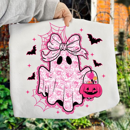 Pink Lace Ghost Coquette, Floral Ghost Halloween, Girly Halloween Ghost