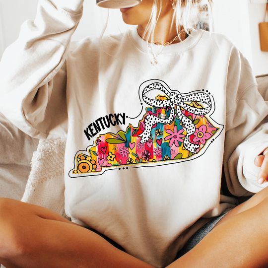 Kentucky Floral Coquette Sweatshirt, State Brushstroke Design, Girly Kentucky Shirt, Trendy Kentucky Logo