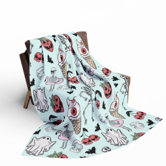 Pastel Ghost Summerween Blanket, Soft Fleece Blanket  Halloween Beachy