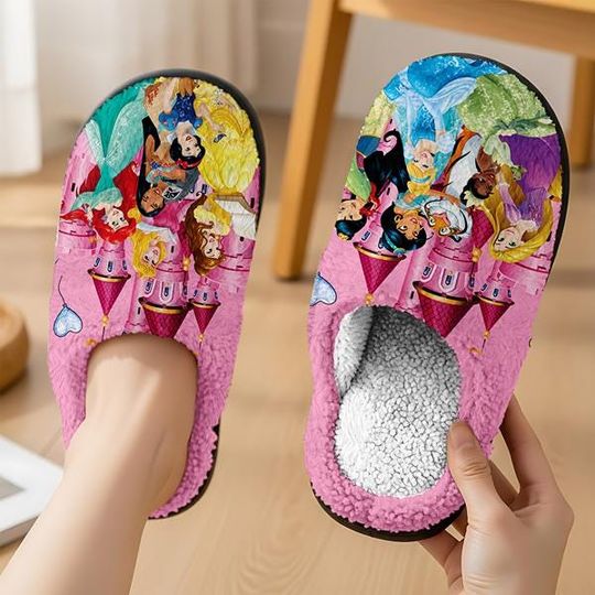 Disneyland Princess Slippers, Watercolor Magic Castle Princess Slippers, DisneyPrincess Signature Sketch, Disneyland Family Trip Slipper