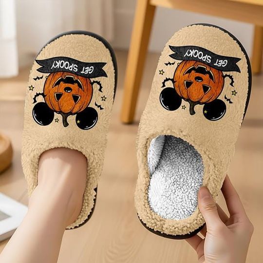 Mickey Pumpkin Cozy Slipper Halloween, Spooky Season Party Fluffy Slipper, Trick Or Treat, Disneyland Movie Slipper, Comfortable House Shoes