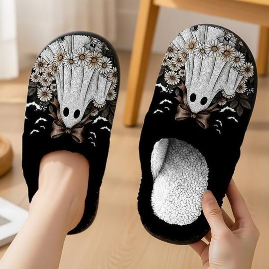 Cute Lace Ghost Cozy Slipper Spooky Season Party Fluffy Slipper, Trick Or Treat, Horror Halloween Boo Fan Slipper, Comfortable House Shoes