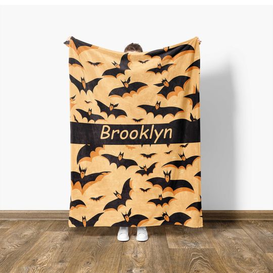 Spooky Halloween Bat Blanket Personalized, Halloween Gifts, Spooky Home Decor, Gothic Blanket, Whimsical Decor, Halloween Printable Bedding