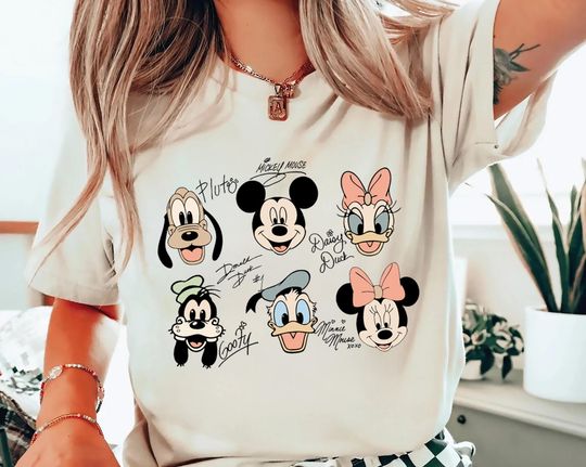 Vintage Mickey & Friends Signature T-Shirt - Disney Characters Graphic Tee