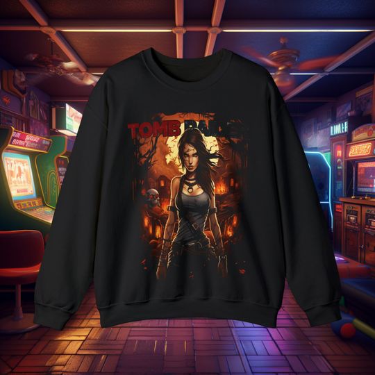 Spooky Style: Halloween Themed Tomb Raider Lara Croft Sweatshirt Sweater
