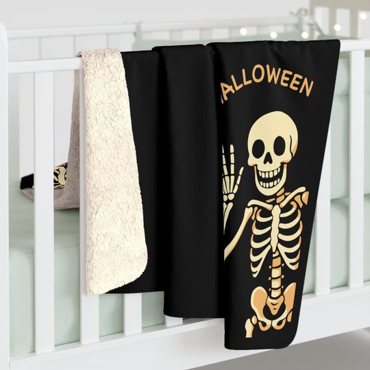 Happy Halloween Fleece Blanket, Skeleton Blanket, Cozy Season, Spooky Home Decor, Happy Skeleton