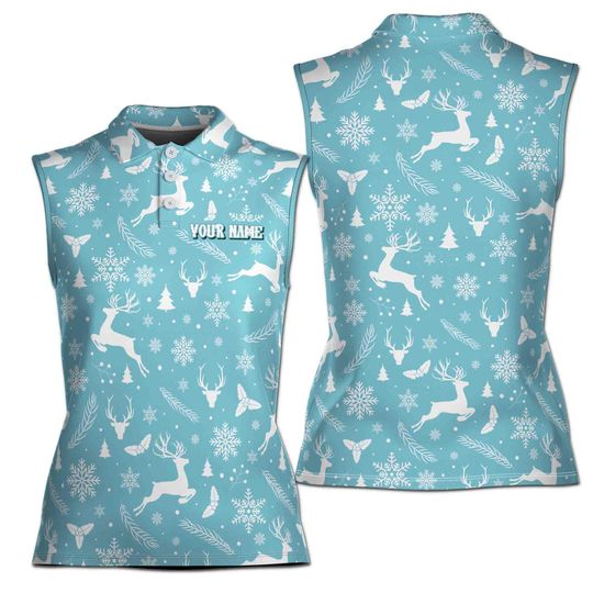 Vintage Retro Blue Christmas Pattern Golf Gift Women Sleeveless Polo