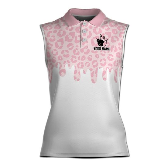 Custom Name Pink Pattern I Know I Bowl Like A Girl Women Sleeveless Polo