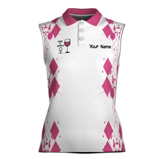 Custom Name White Pink Flamingo Keep It Simple Women Golf Team 3D Women Sleeveless Polo