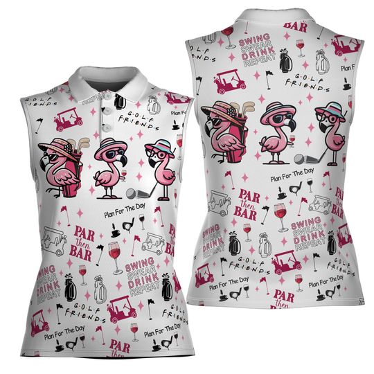 Funny Adorable Flamingo Par Then Bar Women Sleeveless Polo