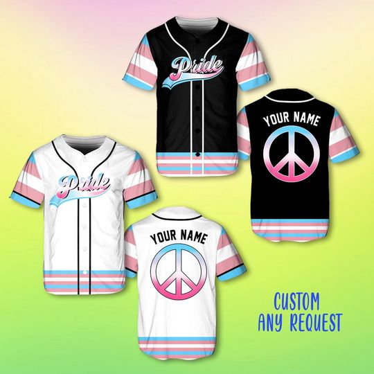 Custom Pride Baseball Jersey, Transgender Pride Jersey, Personalized LGBTQ+ Gift