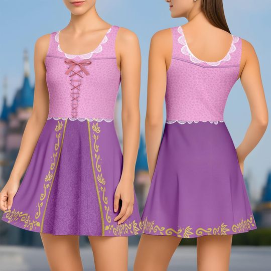 Princess Rapunzel Skater Dress, Disney Tangled Princess Women Dress, Disneybound Cosplay