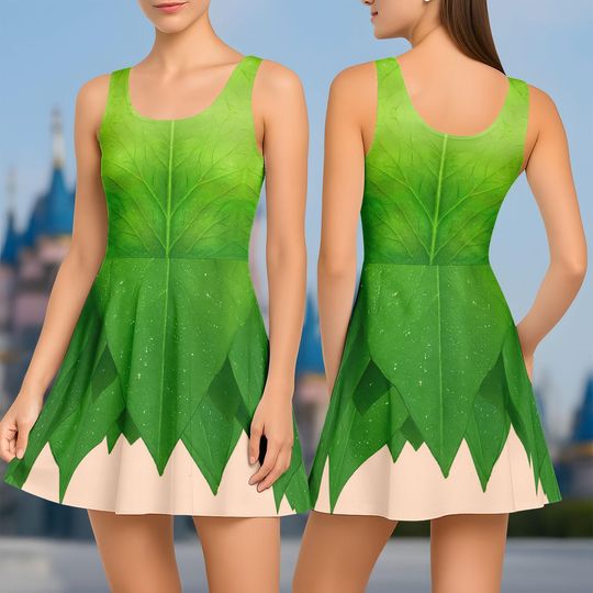 Princess Tinker Bell Skater Dress, Disney Green Fairy Princess Dress, Halloween Dress