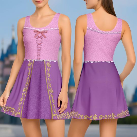 Princess Rapunzel Skater Dress, Disney Tangled Women Dress, Disneybound Cosplay Costume