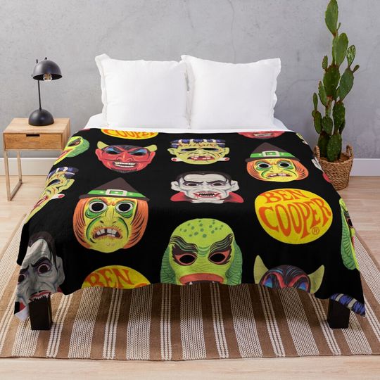 Vintage Halloween Masks Throw Blanket