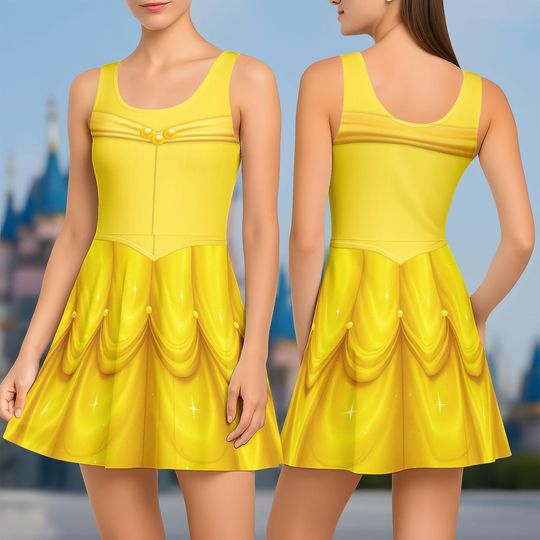 Belle Princess Skater Dress, Disney Princess Dress, Beauty And The Beast Casual Dress