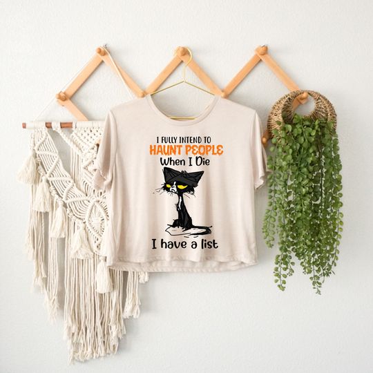 Halloween Black Cat Crop Top, Scary Cat Halloween Shirt,  Boo Theme Women's Crop Top