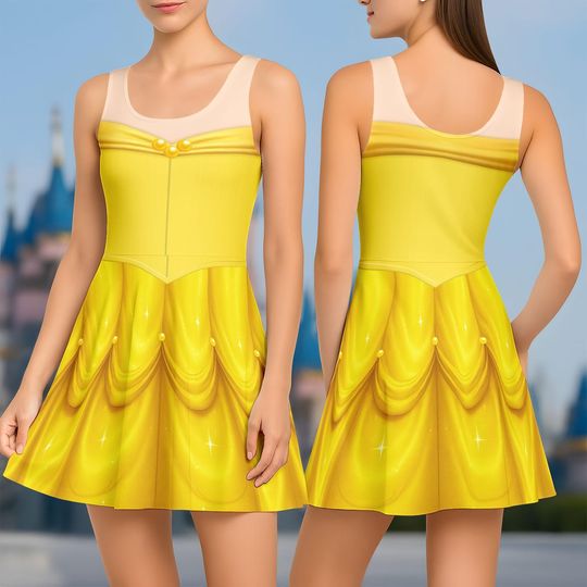 Belle Princess Skater Dress, Disney Princess Cosplay Dress, Beauty And The Beast Casual