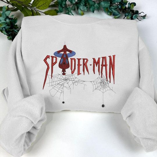 Superhero Spiderman Embroidered Sweatshirt, Cartoon Embroidered Sweatshirt, Spider Movie