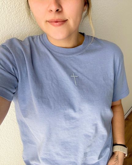 Tone on Tone Embroidered Cross Comfort Colors T-Shirt