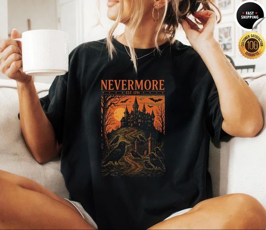 Nevermore Vintage Shirt, horror school Tee, Gothic Horror Haunted House Halloween T-Shirt, Spooky Graphic Poster, Series Inspired
