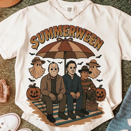Spooky Summer Halloween Sublimation  , Funny Halloween  , Vintage Summer  , Halloween Horror Characters, Halloween Shirt  , Retro