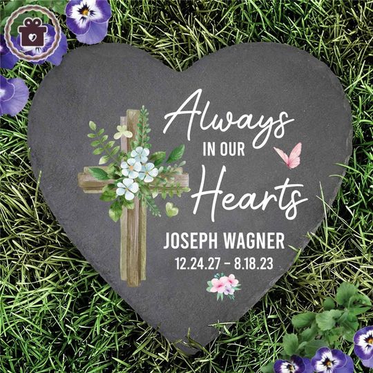 Always in Our Hearts Memorial Garden Stone, Personalized Grave Marker