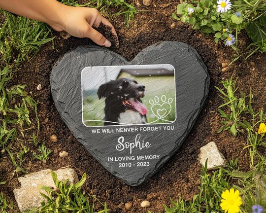 Custom Pet Memorial Heart Stone with Photo, Dog or Cat Loss Gift