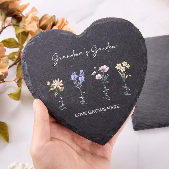 Custom Garden Stone,Mothers Day Gifts for Grandma with Grandkid's Birth Flower Gift