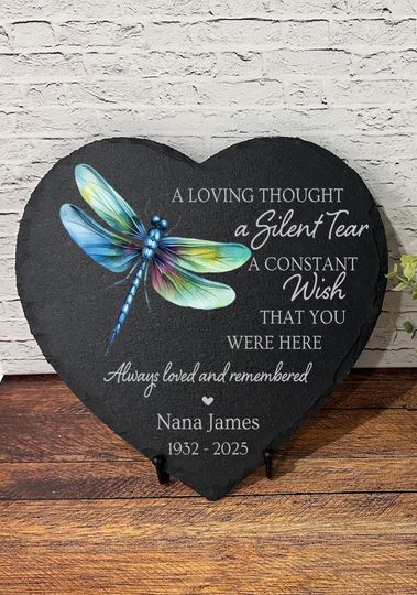 A Silent Tear Memorial Garden Stone,  Sympathy Gift, Slate Grave Marker