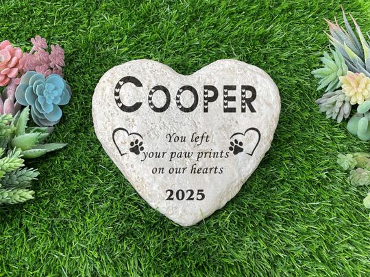 Custom Engraved Pet Memorial Garden Stone - Heart Shaped Personalized Tribute