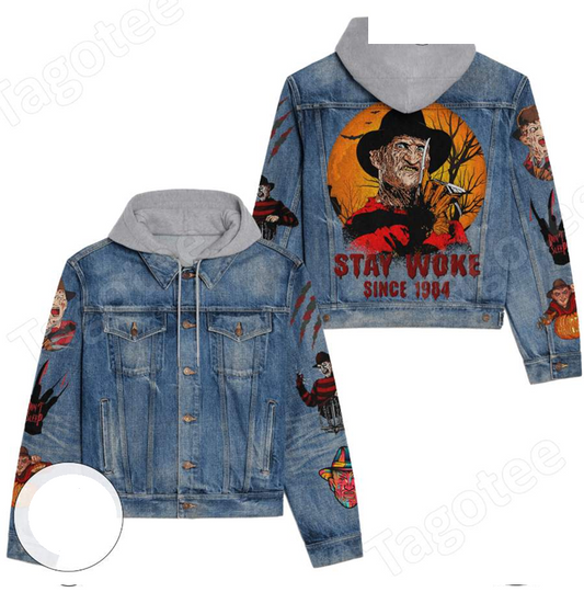 Freddy Krueger Stay Woke Since 1984 Hooded Jean Jacket