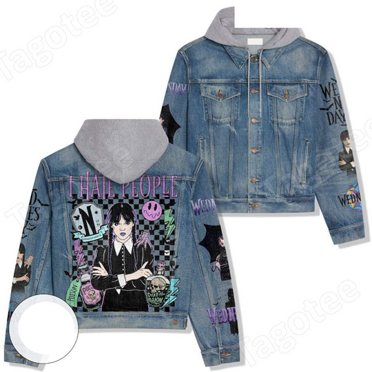 Wednesday I Hate People Jean Jacket Hoodie
