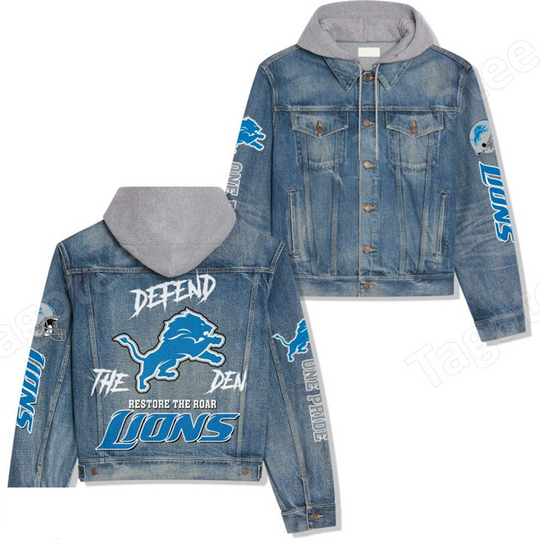 Defend The Den Restore The Roar Detroit Lions Hooded Denim Jacket