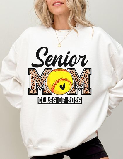 Senior Mom Class of 2026 Sweatshirt, Softball Mom Sweatshirt, Class of 2026 Sweatshirt, Leopard Mom, Gift for Senior Mama