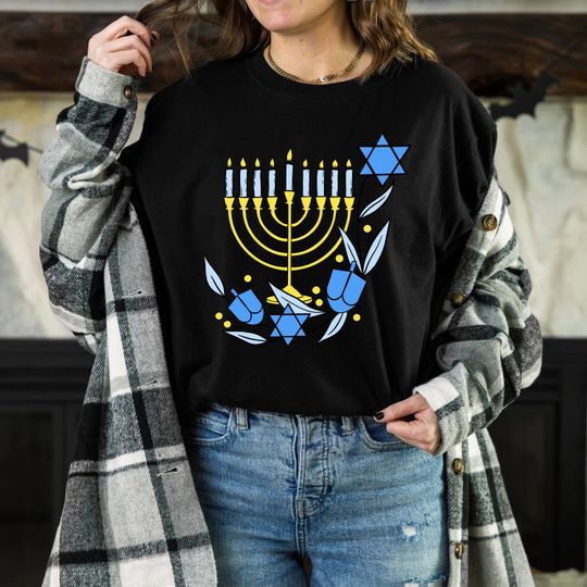Hanukkah Menorah T-Shirt, Jewish Holiday Shirt, Festival of Lights Tee
